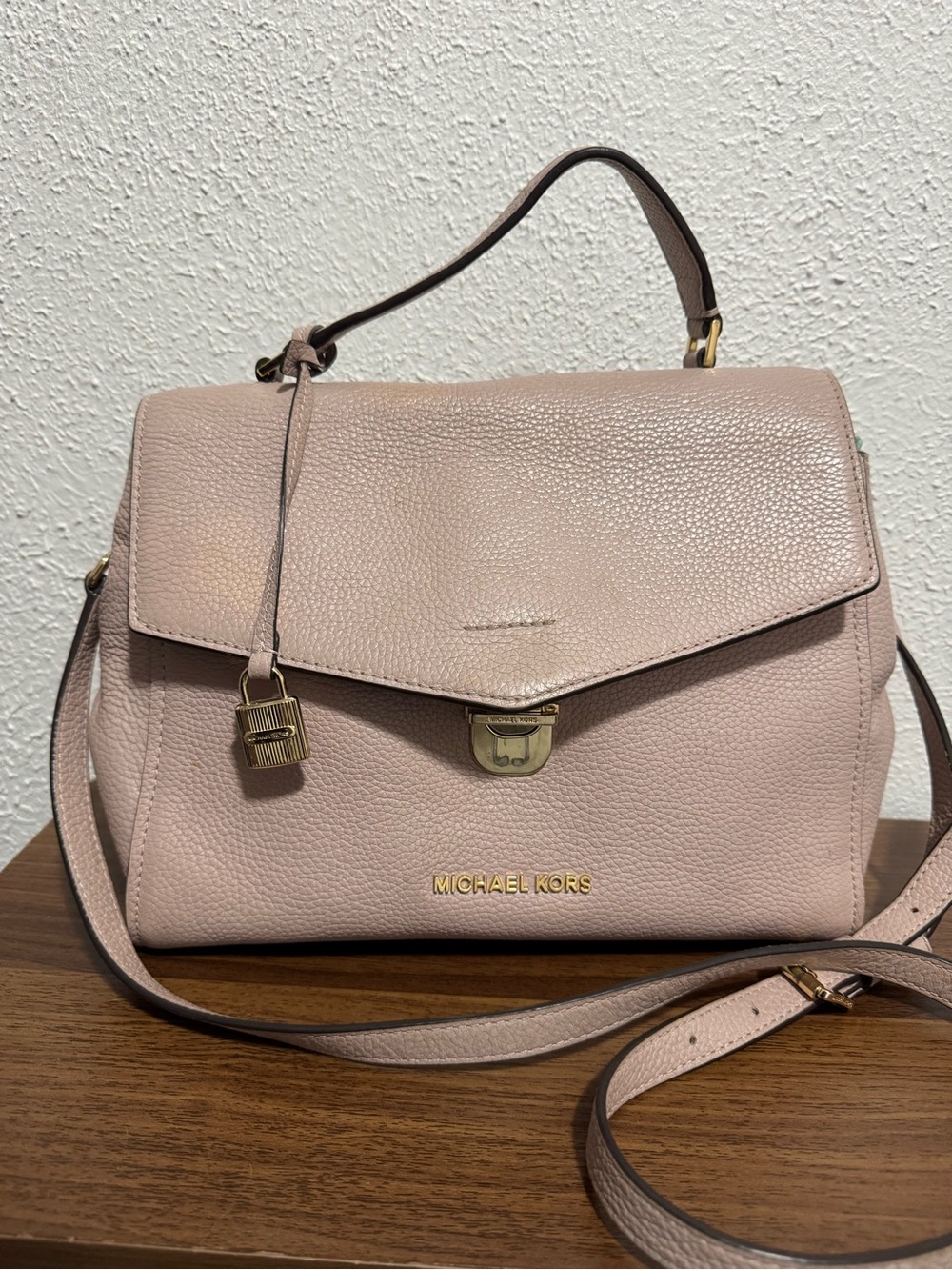 Michael Kors Blush Pebbled Leather Satchel with Gold Hardware